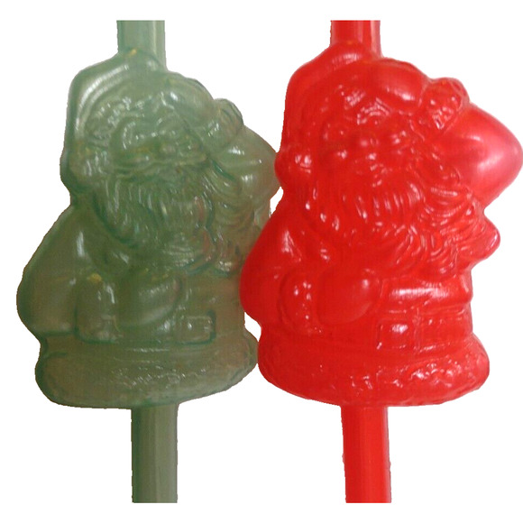 Vintage Santa Claus Green Red Plastic Straws Blow Mold Saint Nick Hong Kong - Picture 1 of 5